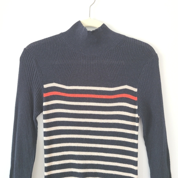 RAG & BONE Cashmere & Cotton Blend High Neck Striped Sweater Knit Dress - Picture 4 of 7